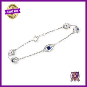 Sterling Silver Evil Eye Bracelet with CZ and Simulated Sapphire